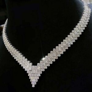 Round Cut Cluster White Sapphire Necklace For Women Pave Setting